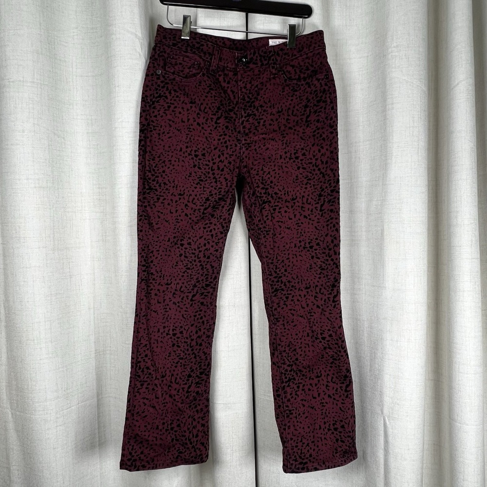 Rag & Bone Hana Jeans Burgundy Black Velvet Cropped Bootcut Cheetah Print Sz 27